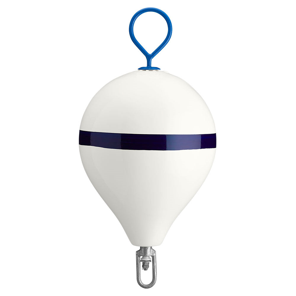 Polyform 17" CM Mooring Buoy w/Galvanized Iron - White Blue Stripe [CM-3 WHITE W/STRIP]