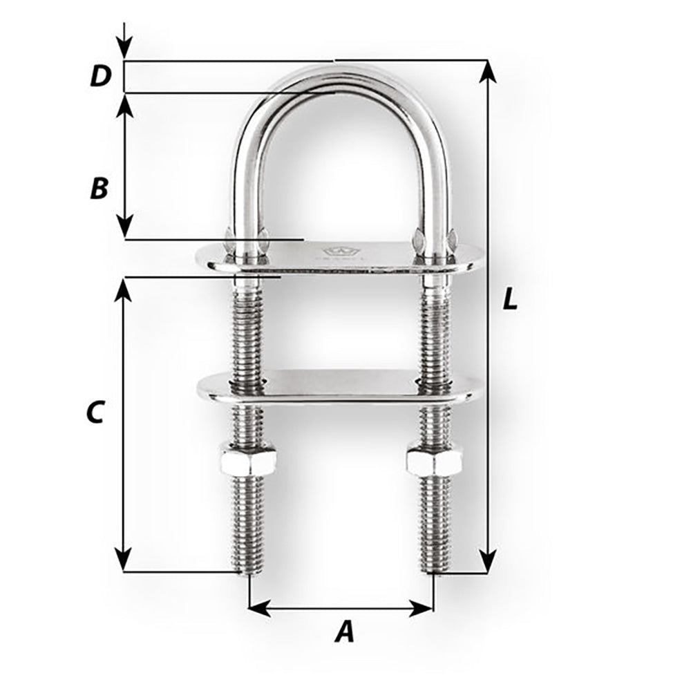 Wichard U-Bolt Pad Eye - 8mm Diameter - 5/16" - 100mm Length - 3-15/16" [6524W]